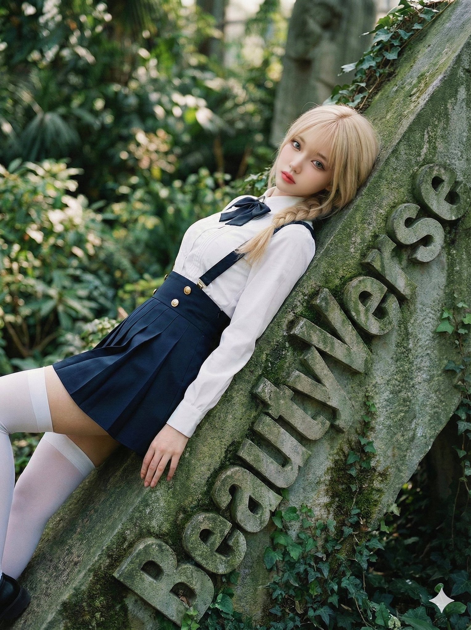 AI generated school uniform portrait in garden setting by このジェネレーター