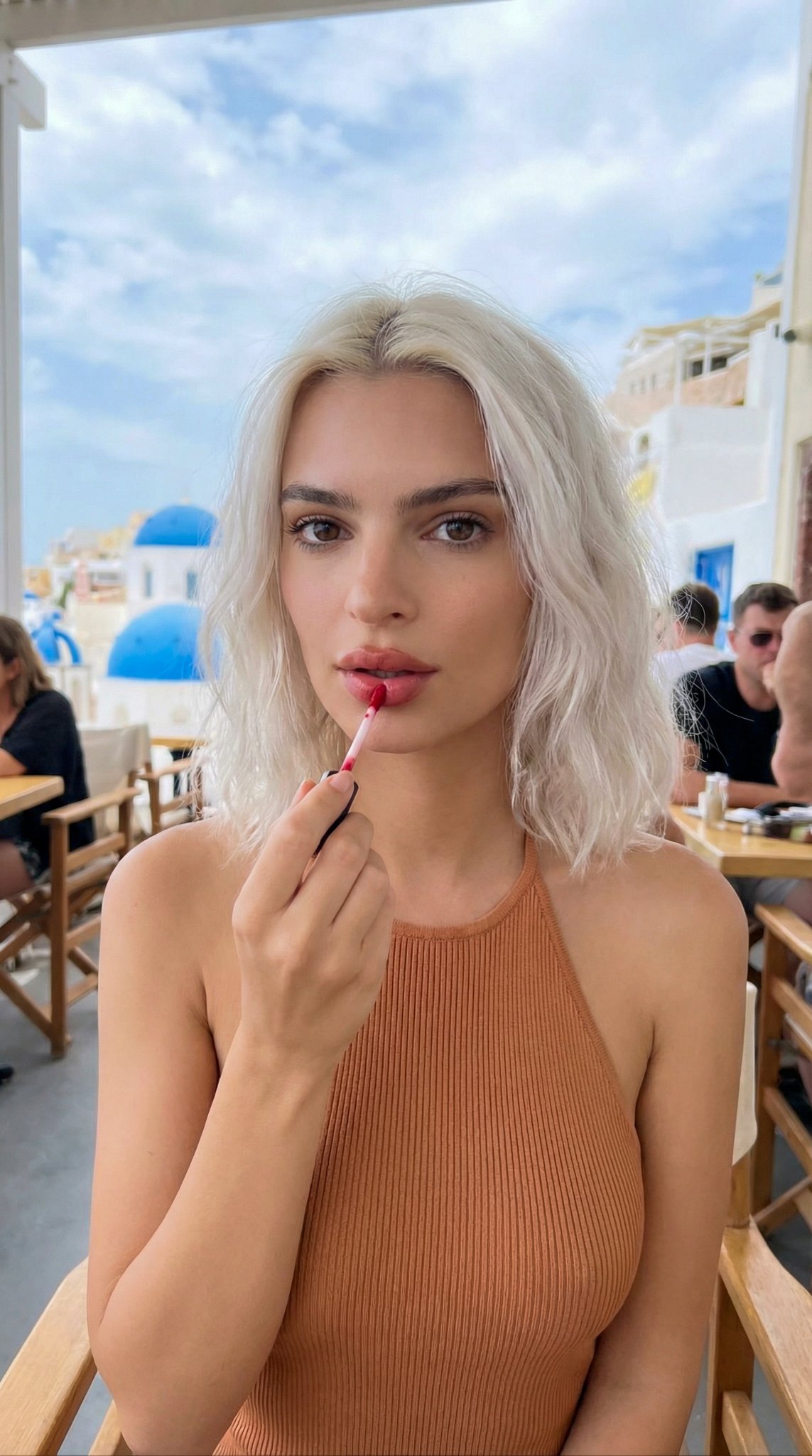 AI generated Santorini beauty portrait with blue domes by このツール